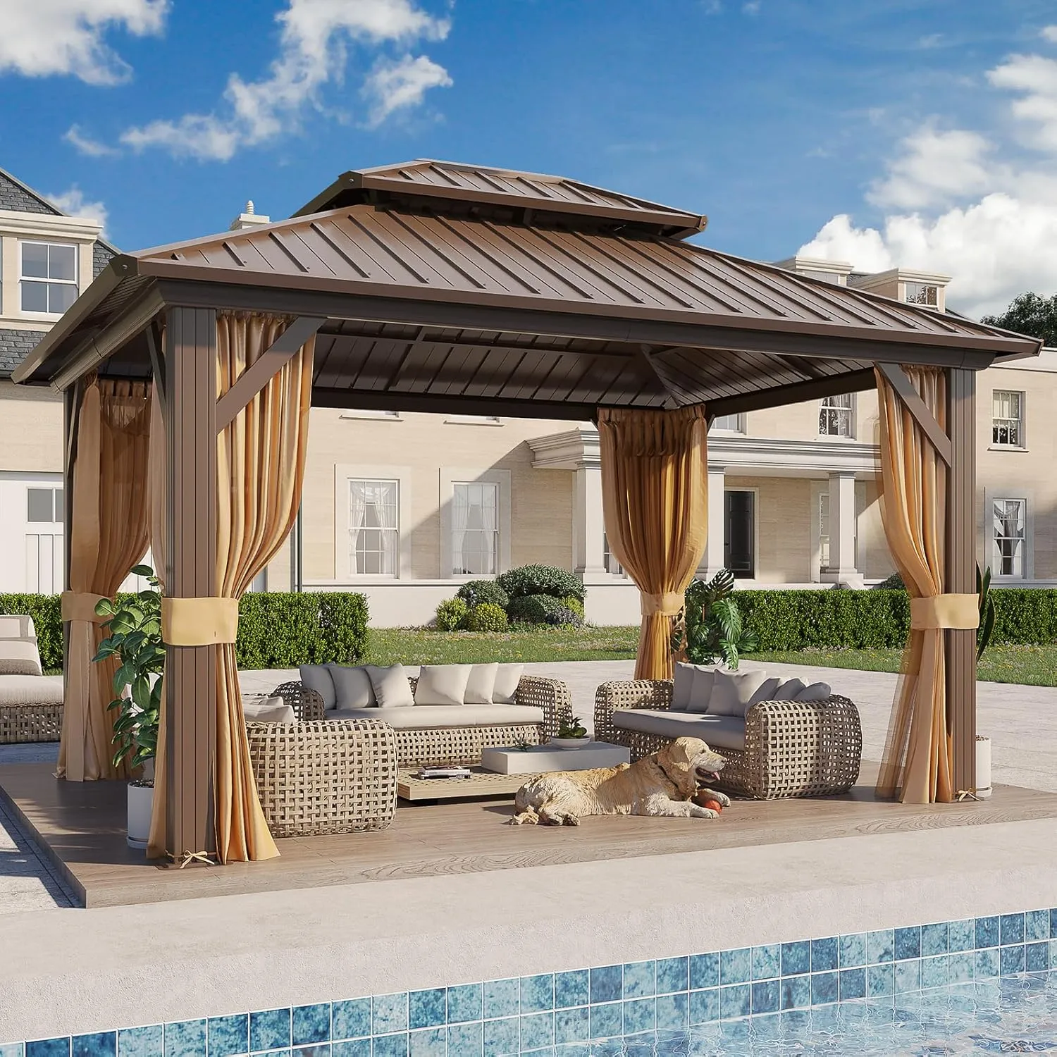 EROMMY 10X12 Hardtop Grill Gazebo with Netting and Sides