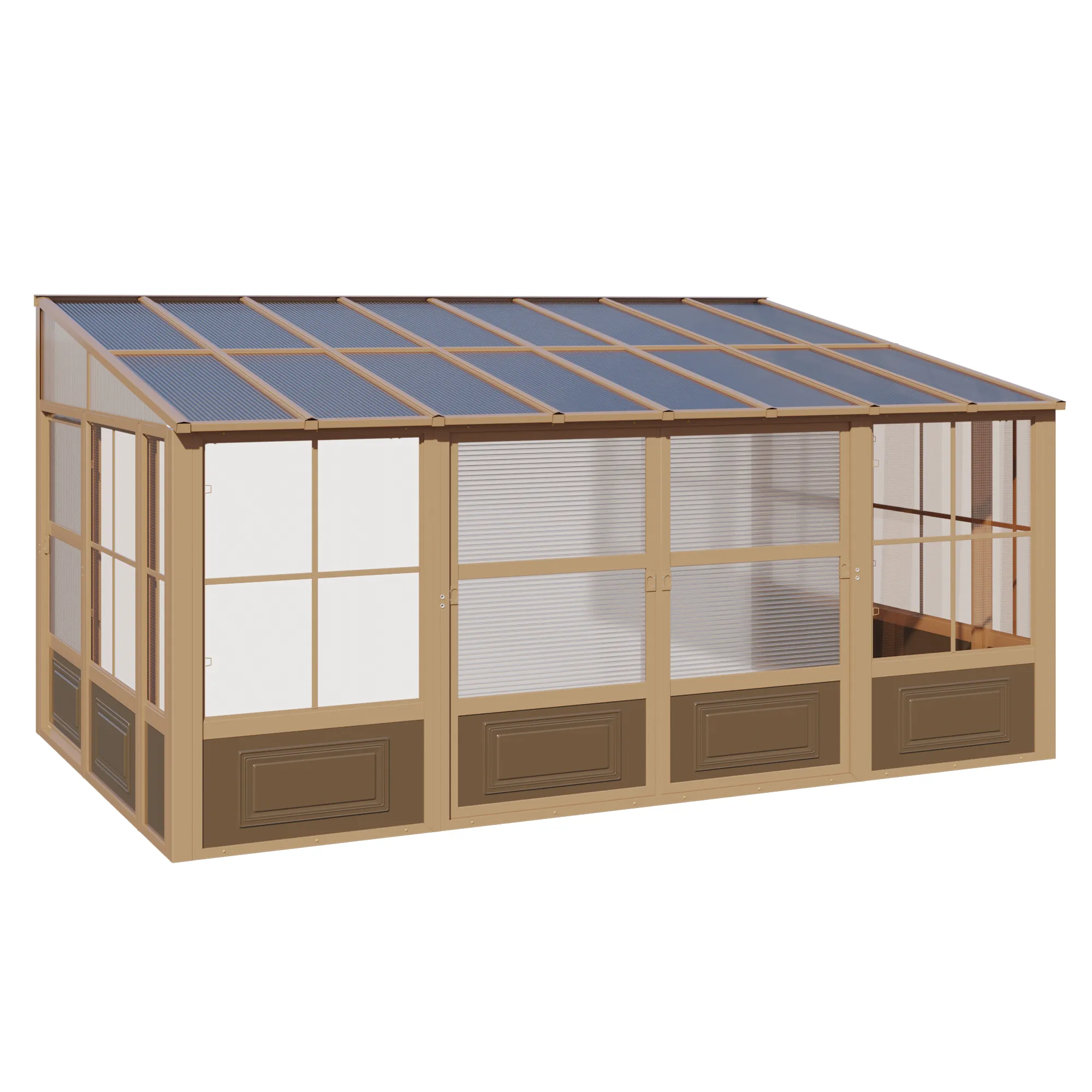 EROMMY 10X16 Lean to Sunroom for Backyard – Brown