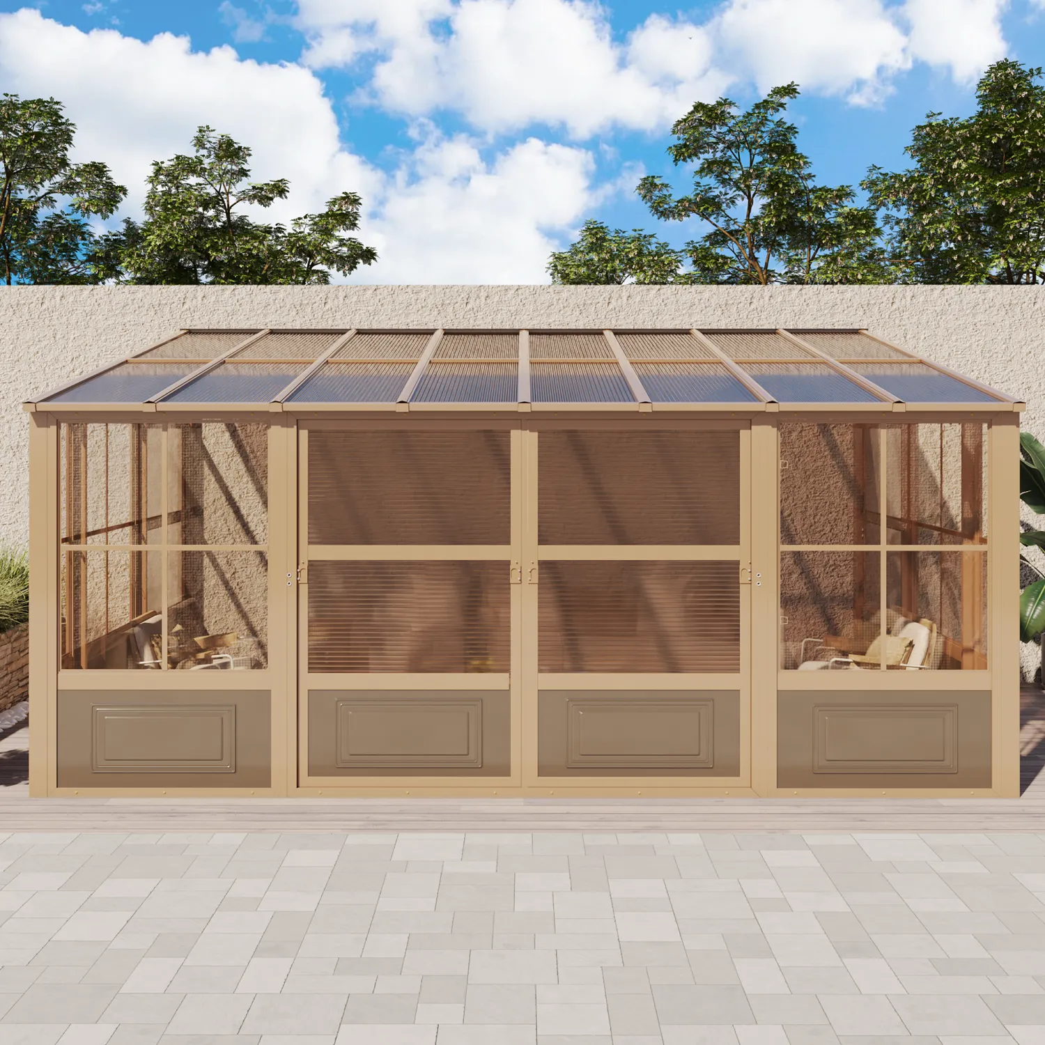 EROMMY 10X16 Lean to Sunroom for Backyard – Brown