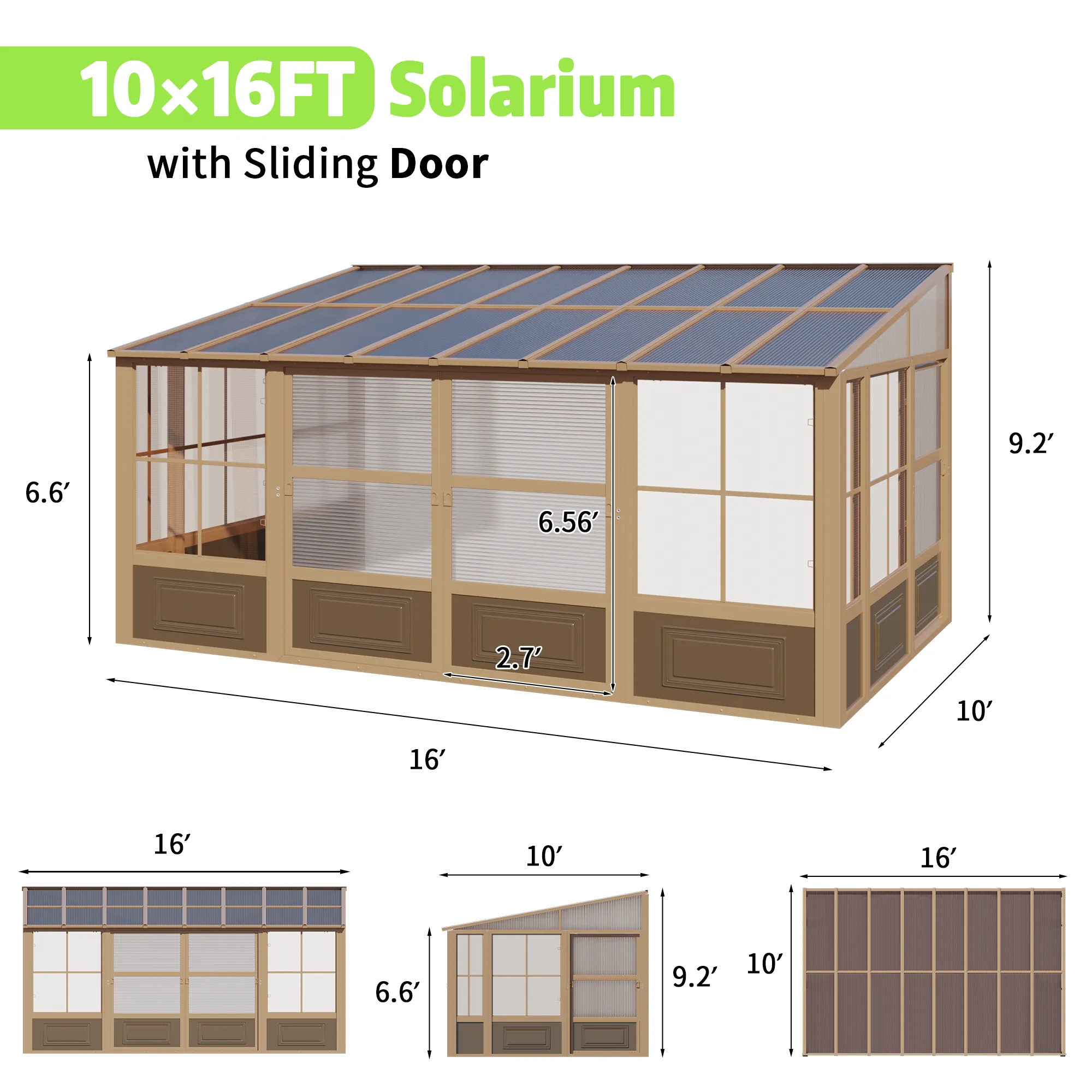 EROMMY 10X16 Lean to Sunroom for Backyard – Brown