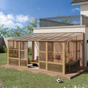 EROMMY 10X16 Lean to Sunroom for Backyard – Brown