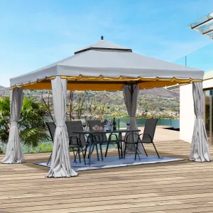 Erommy 12' x 12' Outdoor Canopy Gazebo, Double Roof Patio Gazebo Steel Frame with Netting and Shade Curtains for Garden,Patio,Party Canopy, Grey