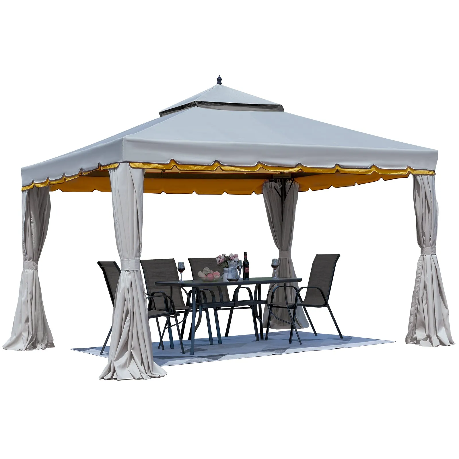 Erommy 12' x 12' Outdoor Canopy Gazebo, Double Roof Patio Gazebo Steel Frame with Netting and Shade Curtains for Garden,Patio,Party Canopy, Grey