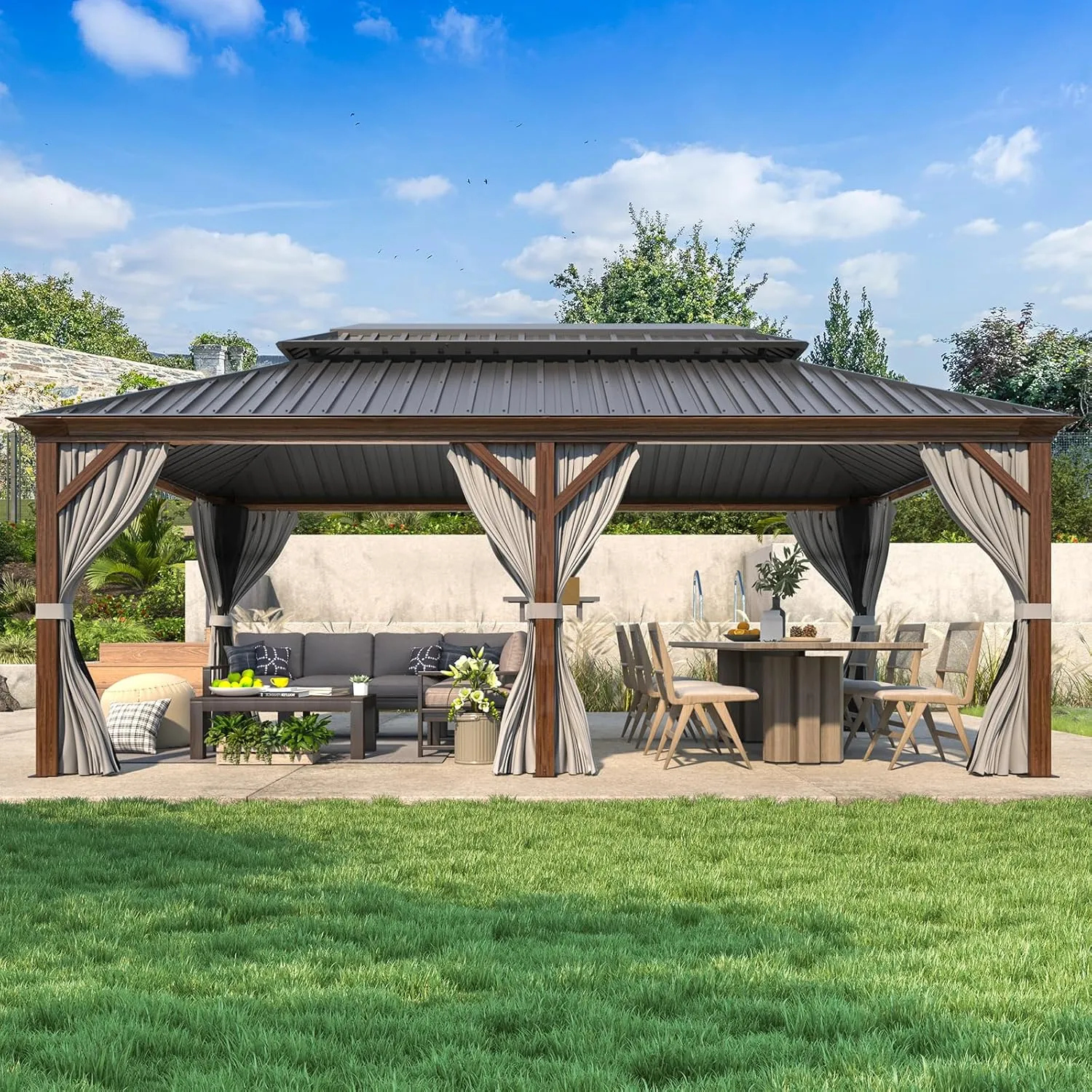EROMMY 12' X 20' All Weather Gazebo with Sides and Hardtop