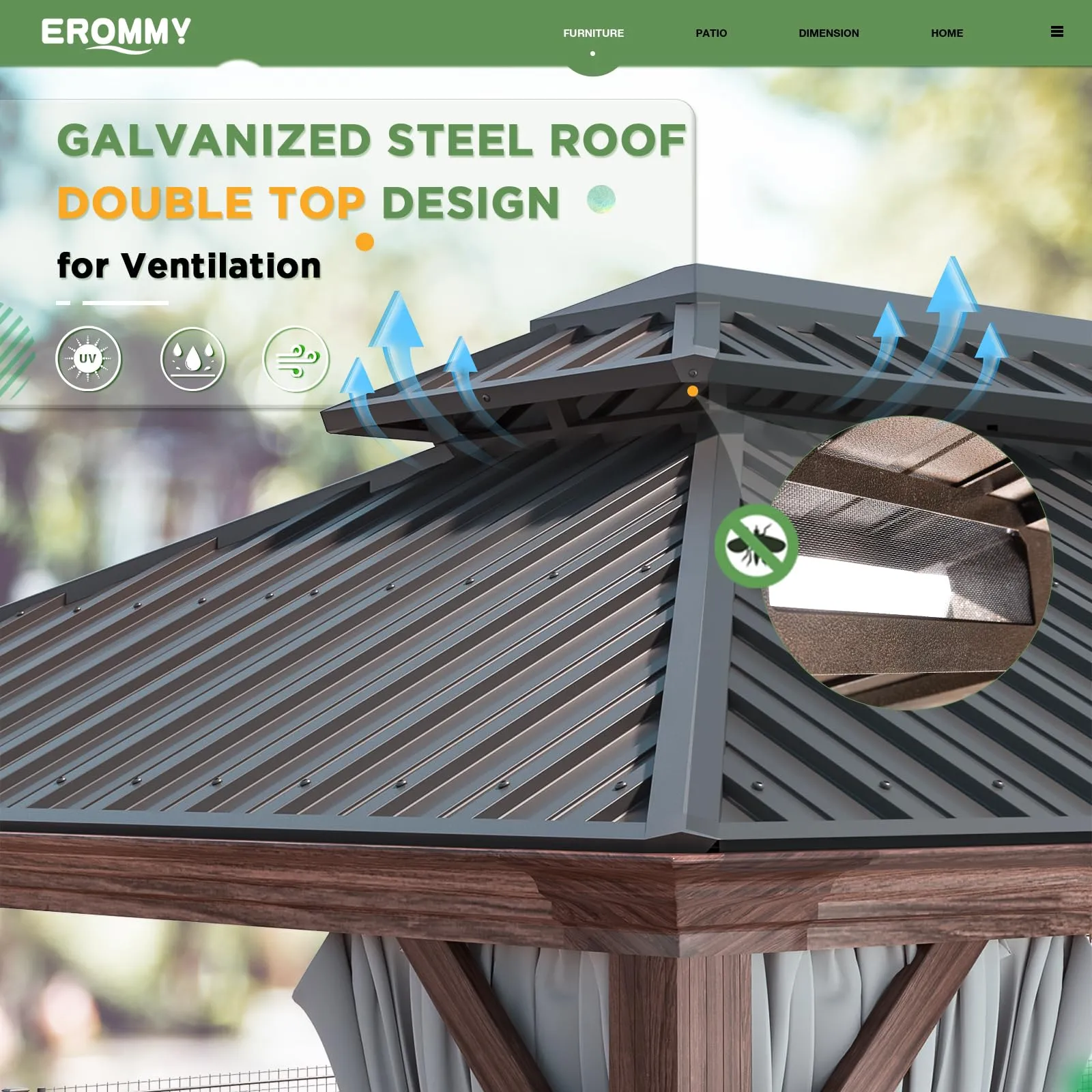 EROMMY 12' X 20' All Weather Gazebo with Sides and Hardtop