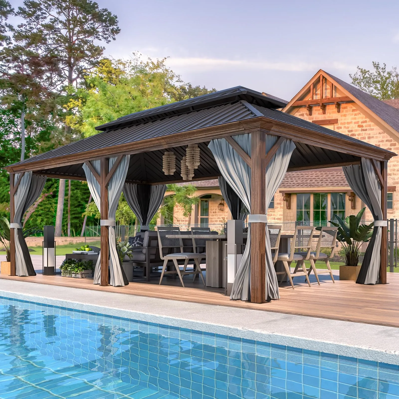 EROMMY 12' X 20' All Weather Gazebo with Sides and Hardtop