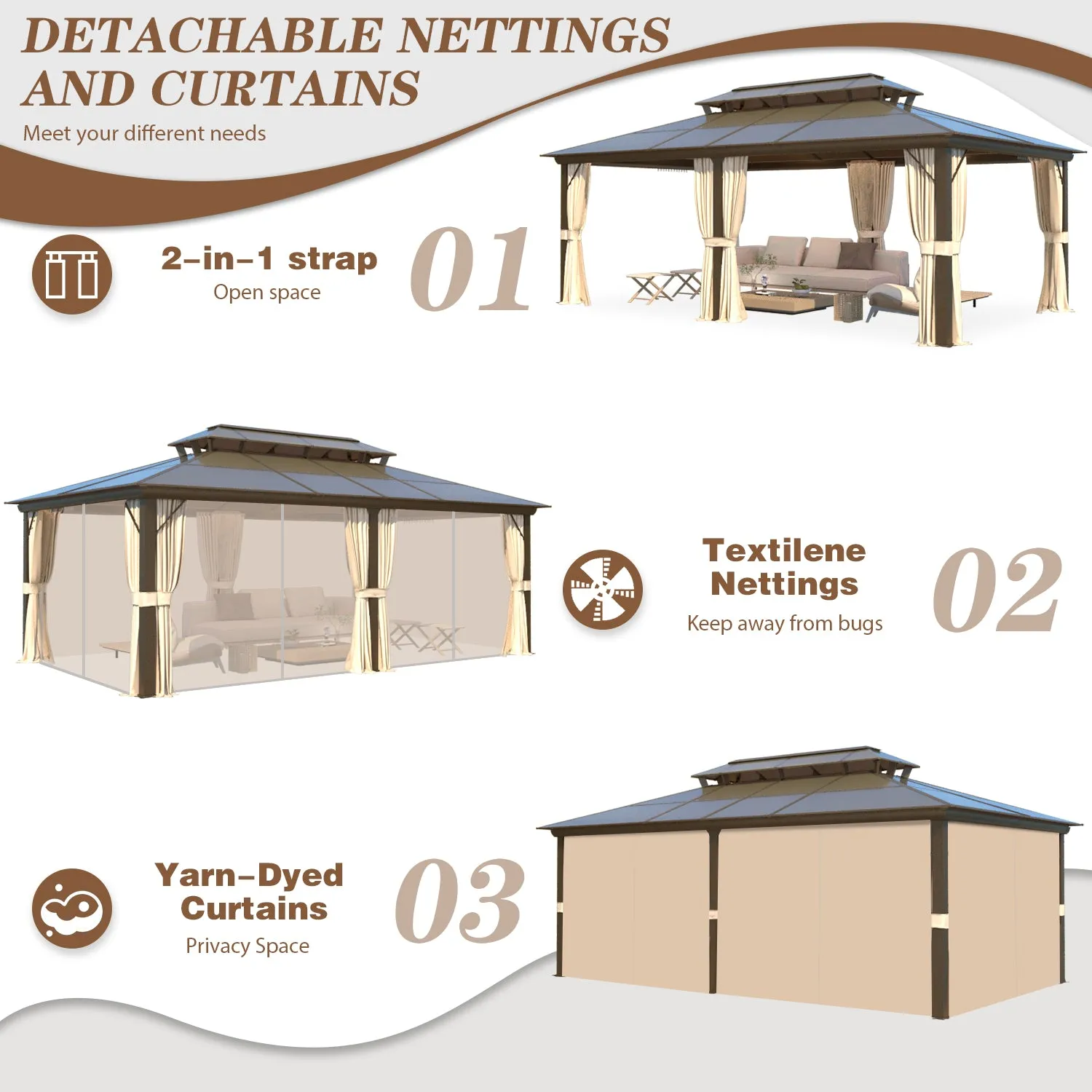 EROMMY 12'x20' Hardtop Gazebo, Outdoor Polycarbonate Double Roof Canopy, Aluminum Frame Permanent Pavilion
