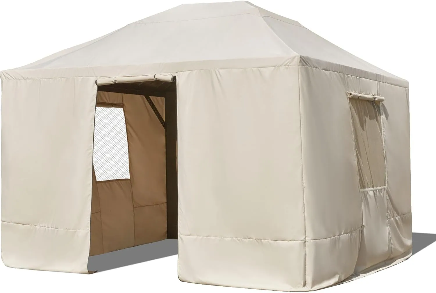 Gazebo Cover for 10'X13' Gazebos,Outoor Waterproof Winter Gazebo Cover with Sidewalls and Mesh Windows,Convert Gazebo into a Storage Space,Beige(Gazebo Not Included)