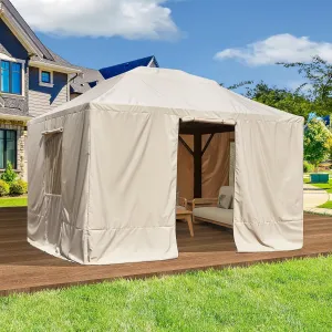 Gazebo Cover for 10'X13' Gazebos,Outoor Waterproof Winter Gazebo Cover with Sidewalls and Mesh Windows,Convert Gazebo into a Storage Space,Beige(Gazebo Not Included)