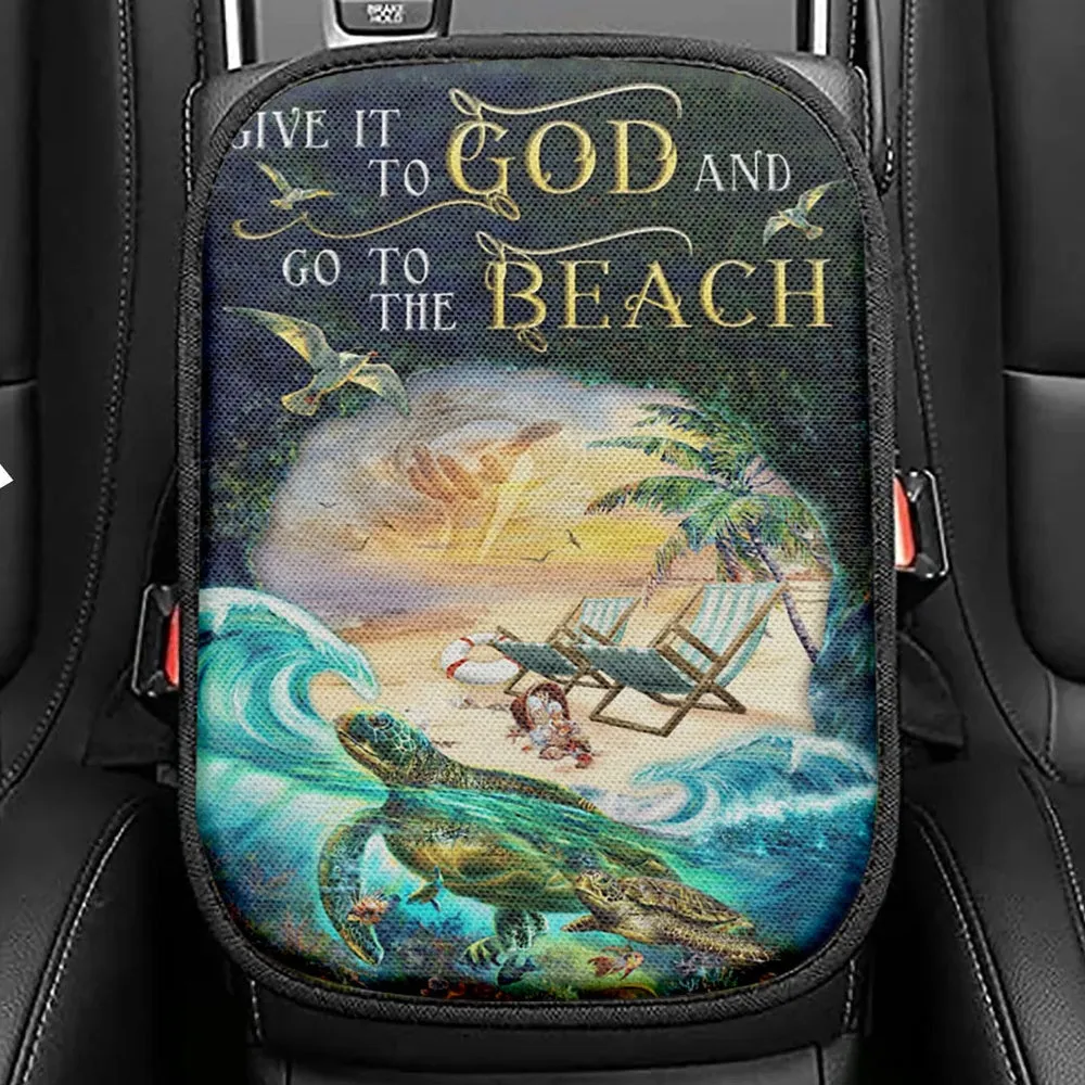 Give It To God And Go To The Beach Seat Box Cover, Jesus Hand Turtle Car Center Console Cover, Christian Car Interior Accessories