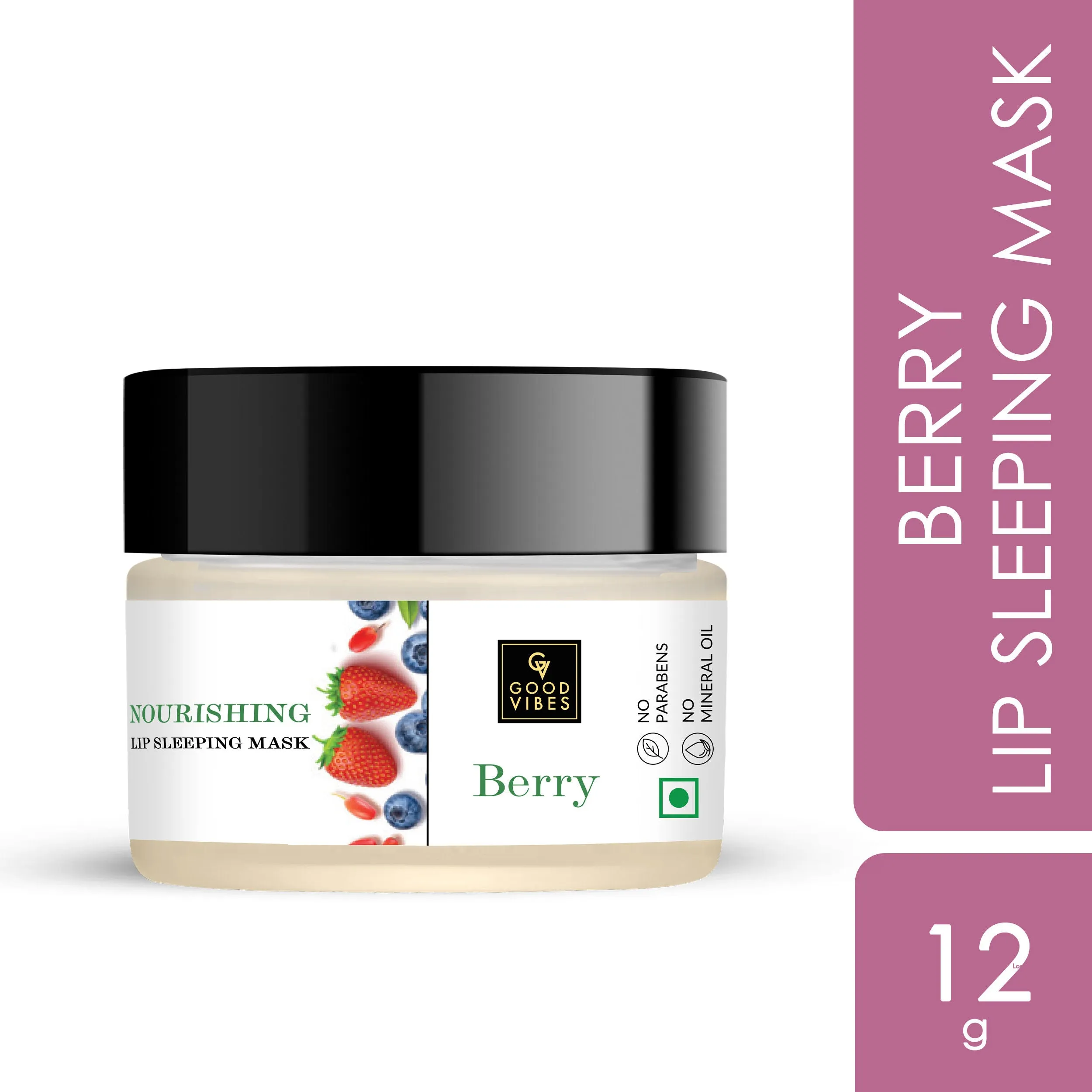 Good Vibes Berry Nourishing Lip Sleeping Mask | With Almond Oil | Moisturizing, Softening | Vegan, No Parabens , No Sulphates, No Mineral Oil, No Silicones, No Animal Testing (12 g)
