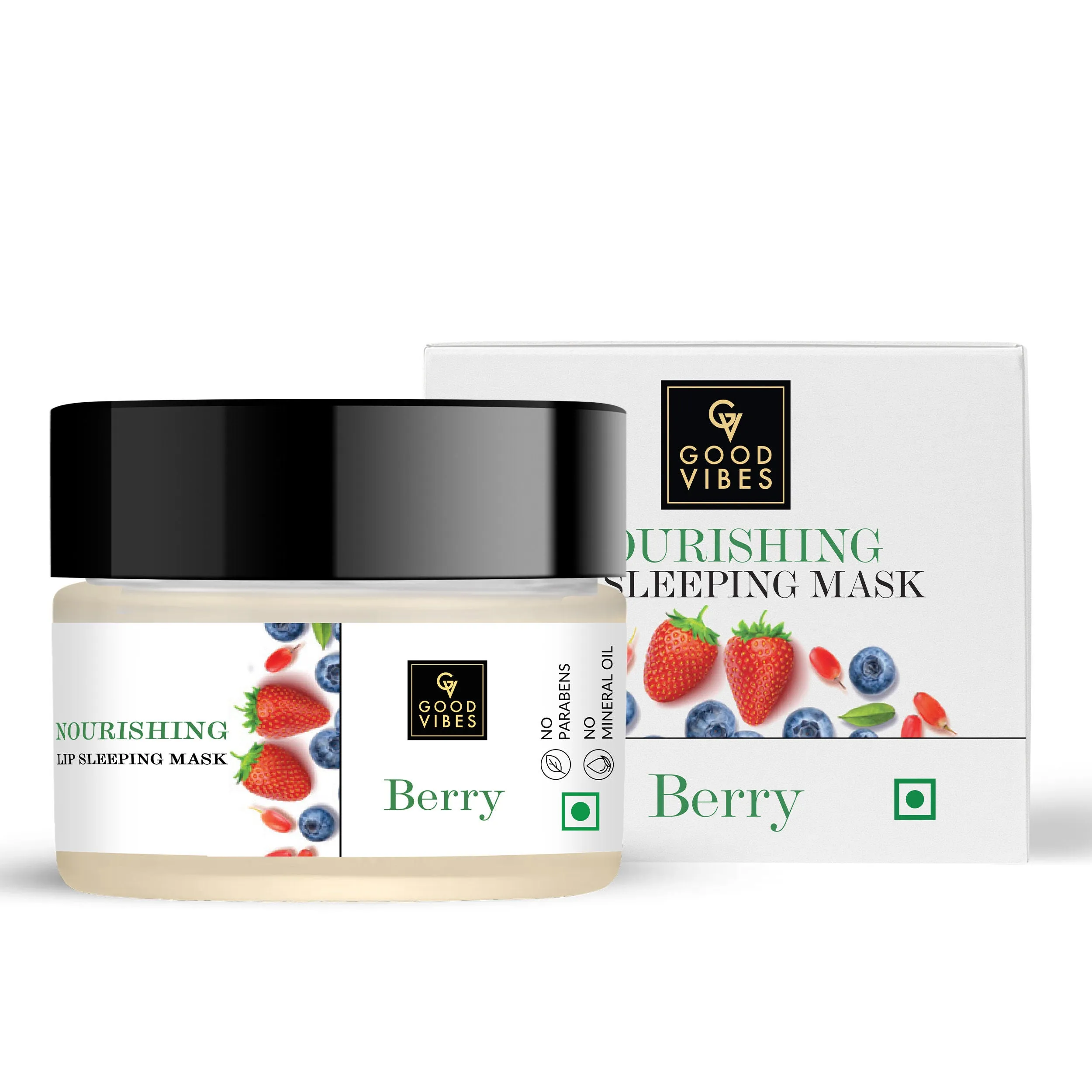 Good Vibes Berry Nourishing Lip Sleeping Mask | With Almond Oil | Moisturizing, Softening | Vegan, No Parabens , No Sulphates, No Mineral Oil, No Silicones, No Animal Testing (12 g)