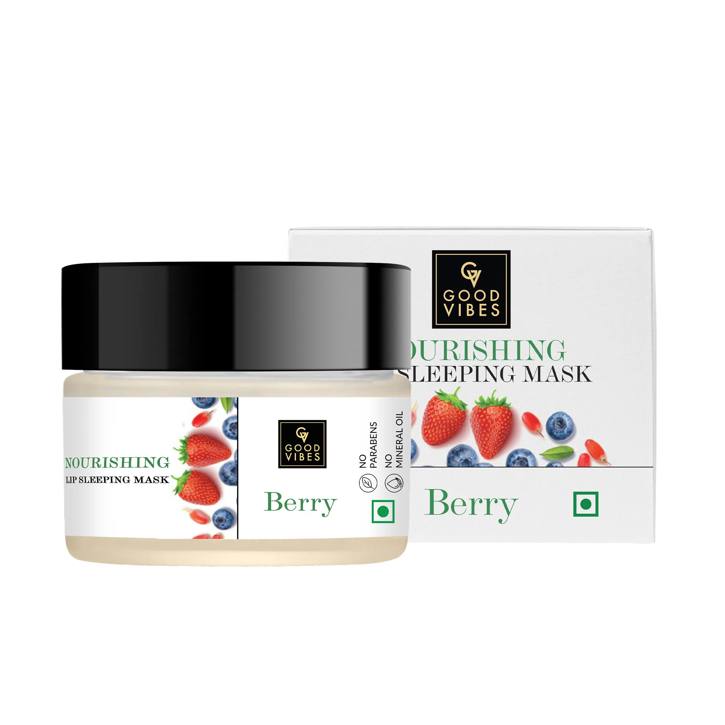 Good Vibes Berry Nourishing Lip Sleeping Mask | With Almond Oil | Moisturizing, Softening | Vegan, No Parabens , No Sulphates, No Mineral Oil, No Silicones, No Animal Testing (12 g)