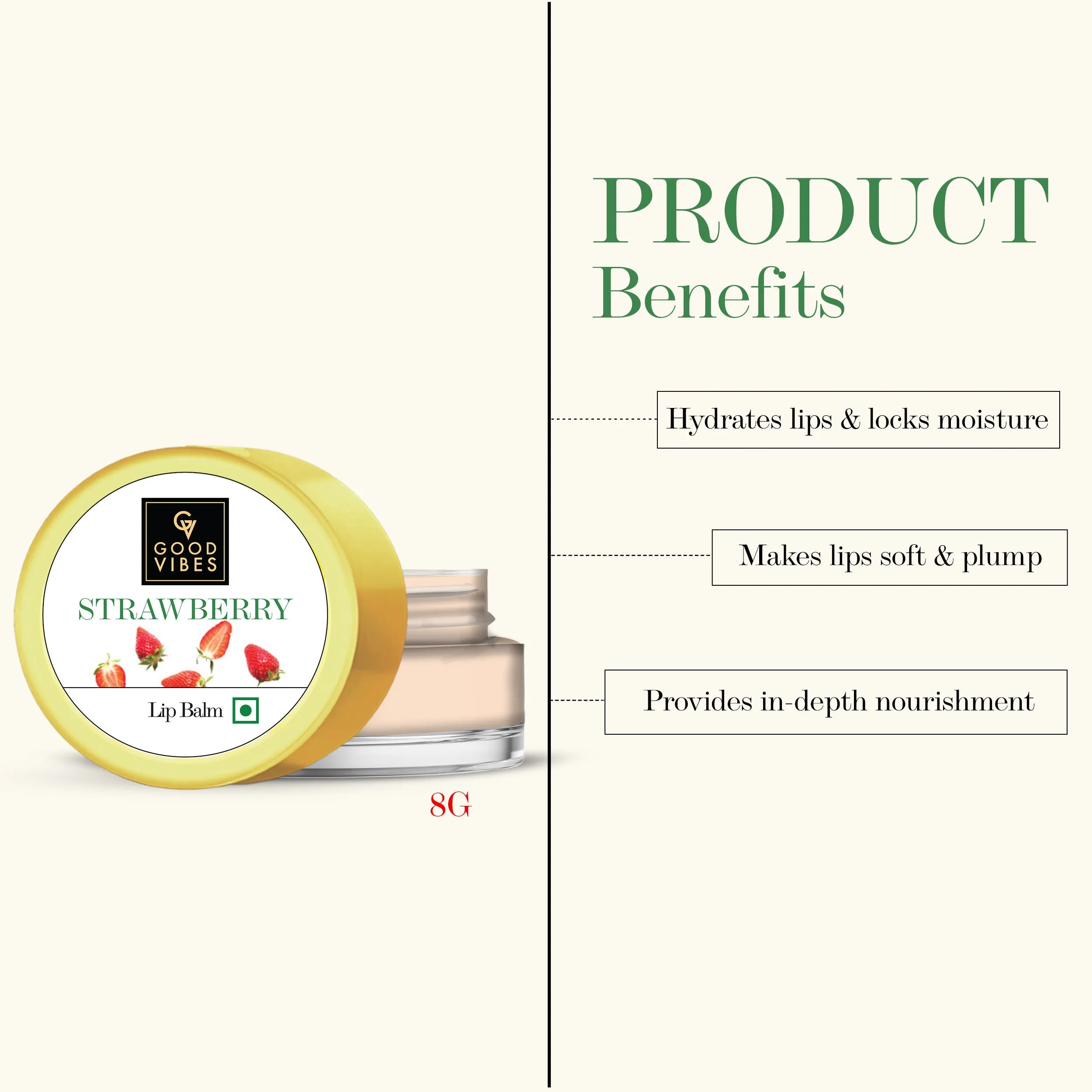 Good Vibes Strawberry Lip Balm | Moisturizing, Nourishing | No Animal Testing (8 g)