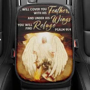 He Will Cover You With His Feathers Seat Box Cover, Beautiful Dove Jesus's Hand Car Center Console Cover, Bible Verse Car Interior Accessories