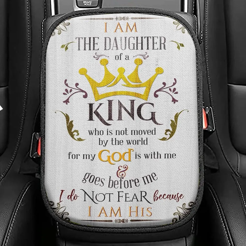 I Am The Daughter Of A King Seat Box Cover, The Wooden Cross Lily Flower Car Center Console Cover, Bible Verse Car Interior Accessories