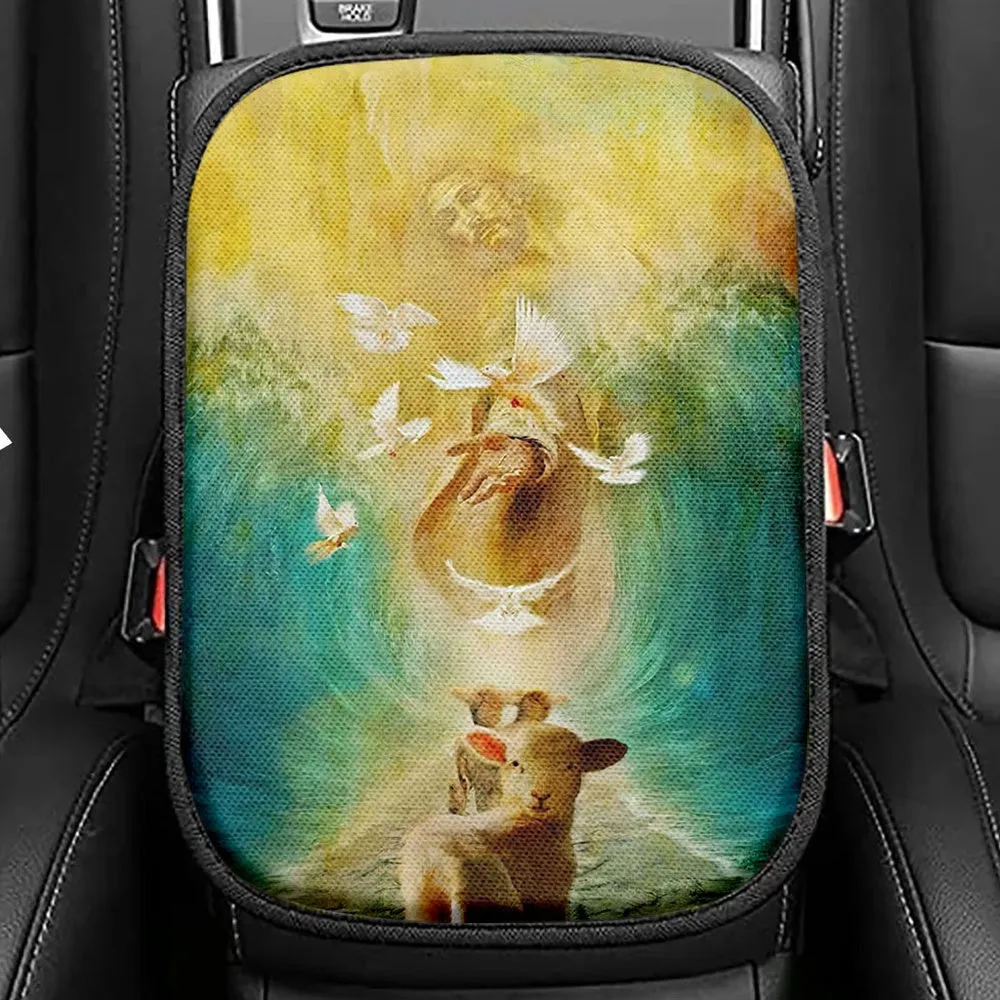 Jesus And Lambs Seat Box Cover, Jesus Car Center Console Cover, Christian Car Interior Accessories
