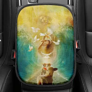 Jesus And Lambs Seat Box Cover, Jesus Car Center Console Cover, Christian Car Interior Accessories