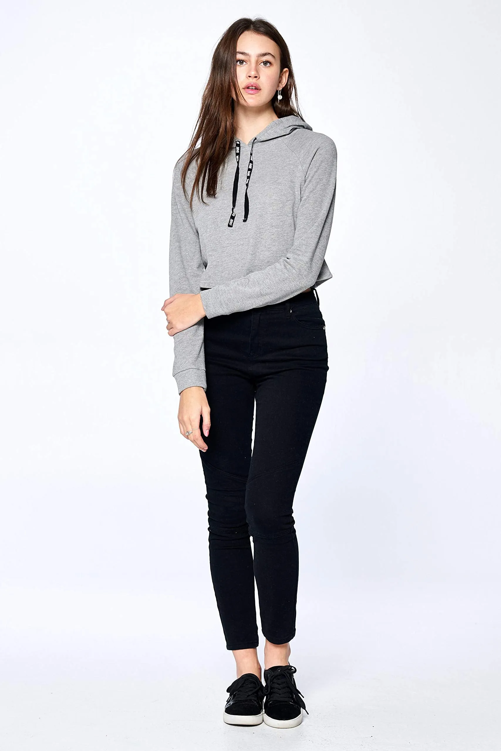 Khanomak Women's Long Sleeve "Babe" Drawstrings Hoodie Crop Top
