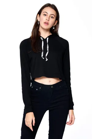 Khanomak Women's Long Sleeve "Babe" Drawstrings Hoodie Crop Top