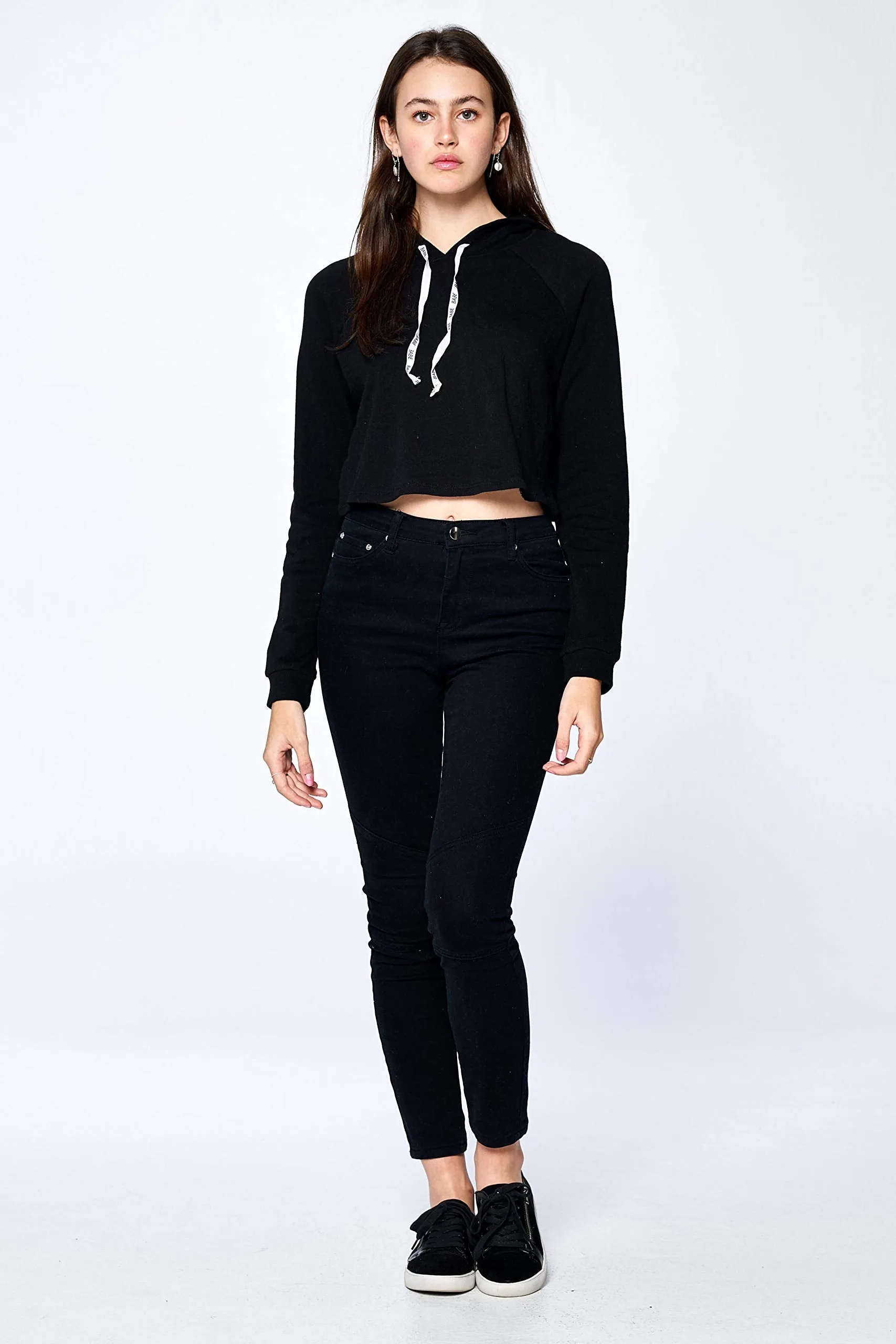 Khanomak Women's Long Sleeve "Babe" Drawstrings Hoodie Crop Top