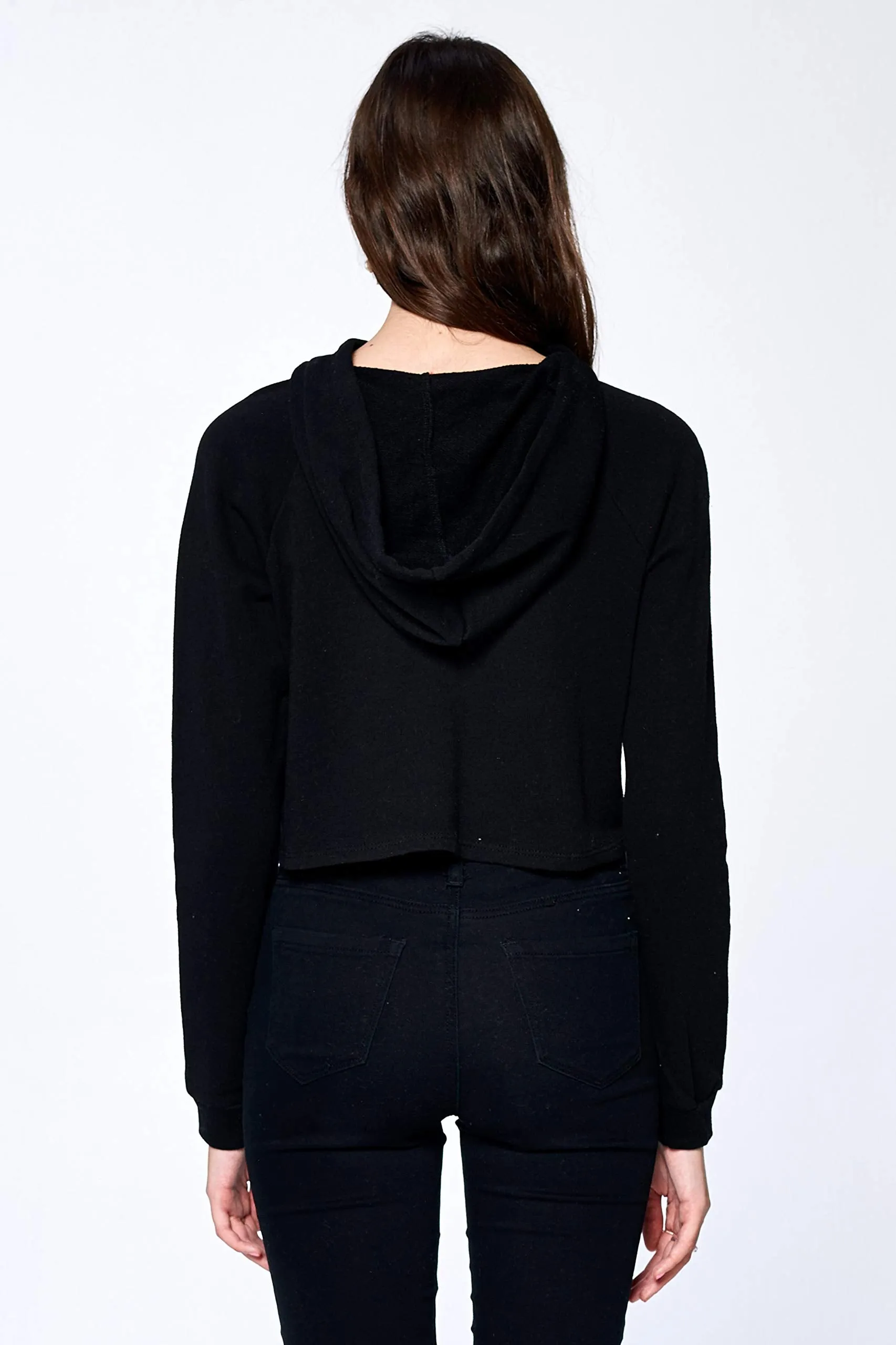 Khanomak Women's Long Sleeve "Babe" Drawstrings Hoodie Crop Top