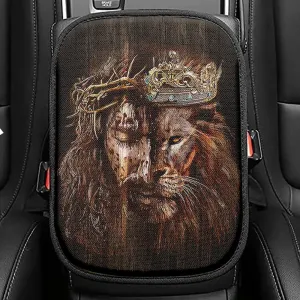 Lion Of Judah Joshua 19 Be Strong And Courage Seat Box Cover, Bible Verse Car Center Console Cover, Scripture Car Interior Accessories
