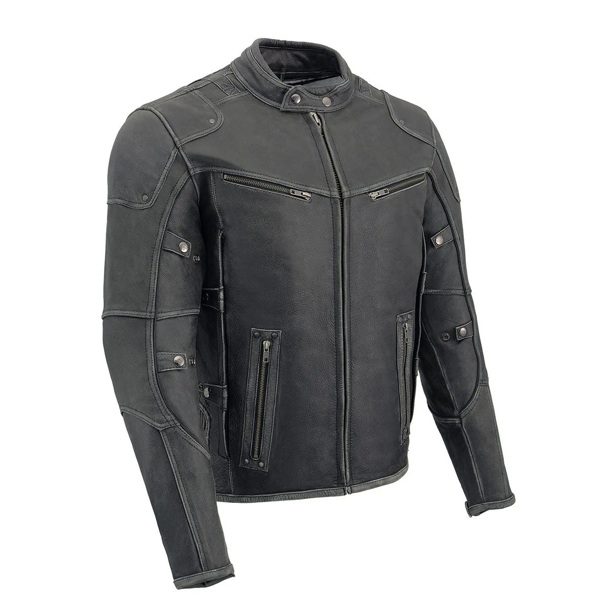 Milwaukee Leather MLM1536 Mens Vintage Distressed Grey Leather Scooter