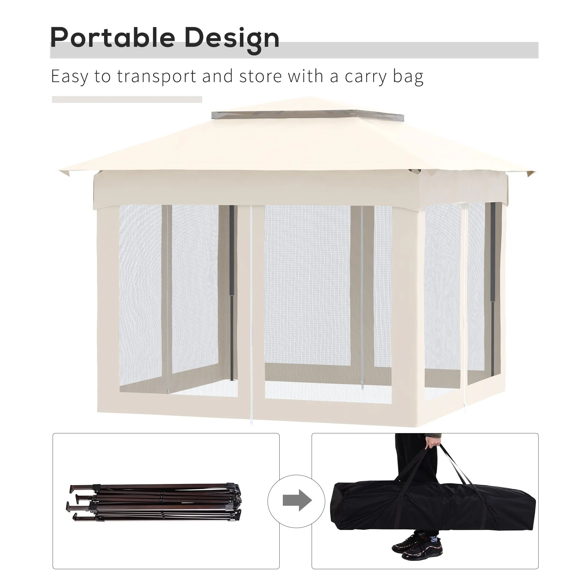 Neuman 10 x 11 ft Outdoor Gazebo with Removable Zipper Netting - Beige
