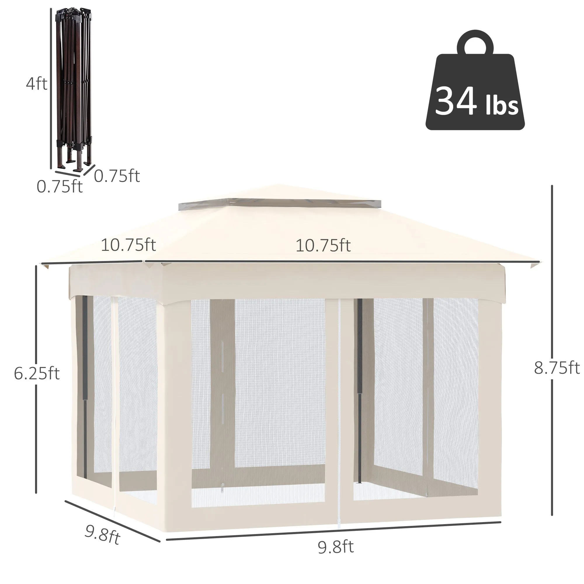 Neuman 10 x 11 ft Outdoor Gazebo with Removable Zipper Netting - Beige