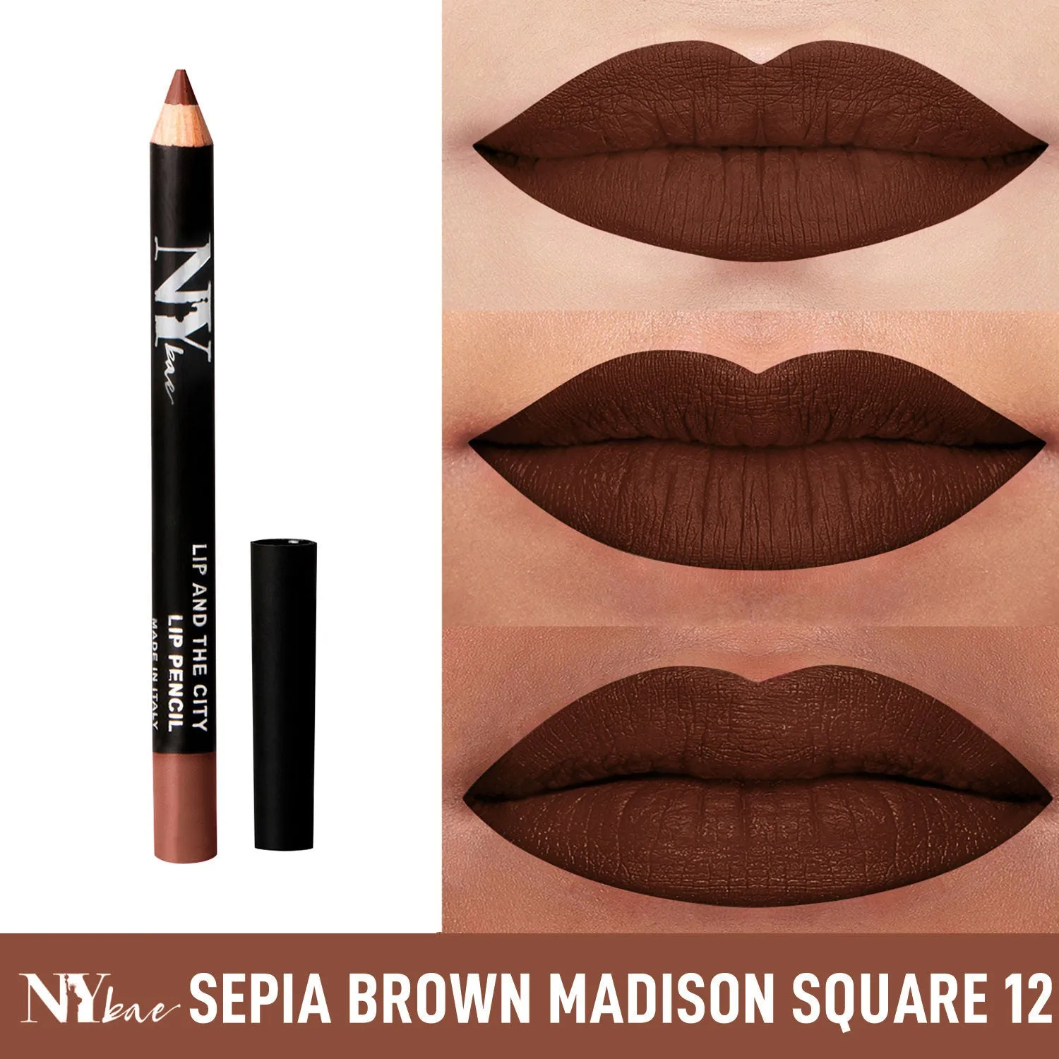 NY Bae Lip And The City Lip Pencil - Sepia Brown Madison Square 12 (0.8 g) | Mauve | Creamy Matte Finish | Enriched with Vitamin E & Coconut Oil | Rich Colour Payoff | Long lasting | Transfer Resistant | Vegan | Cruelty & Paraben Free