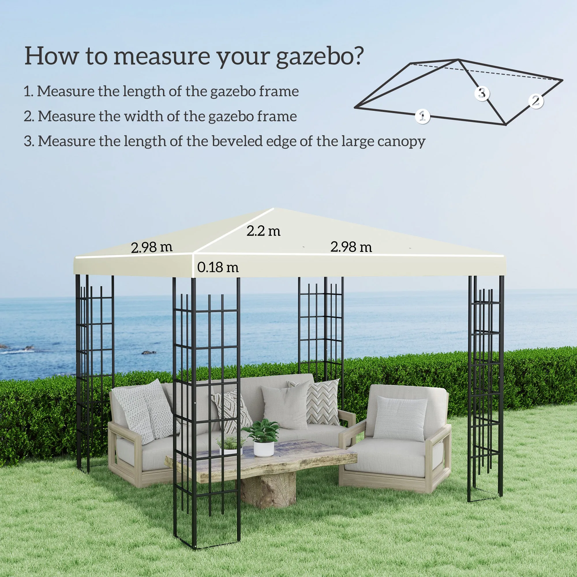 Outsunny 3 x 3(m) Gazebo Canopy Replacement Cover, UPF30 