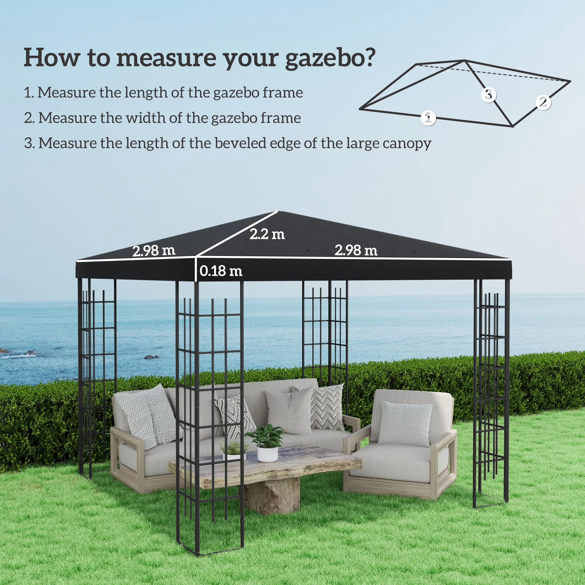 Outsunny 3 x 3(m) Gazebo Canopy Replacement Cover, UPF30 