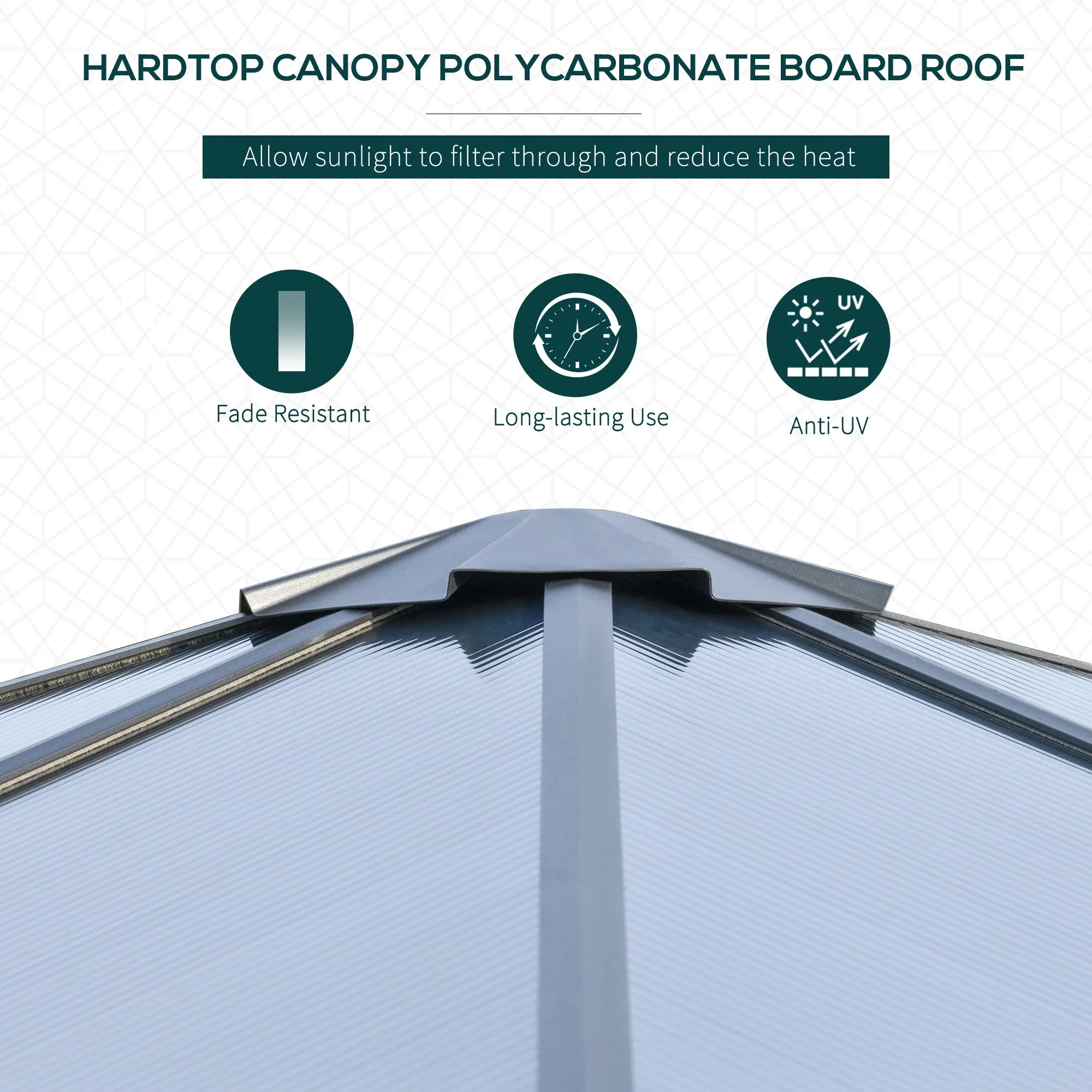 Outsunny 3 x 3(m) Hardtop Gazebo with UV Resistant Polycarbonate Roof & Aluminium Frame