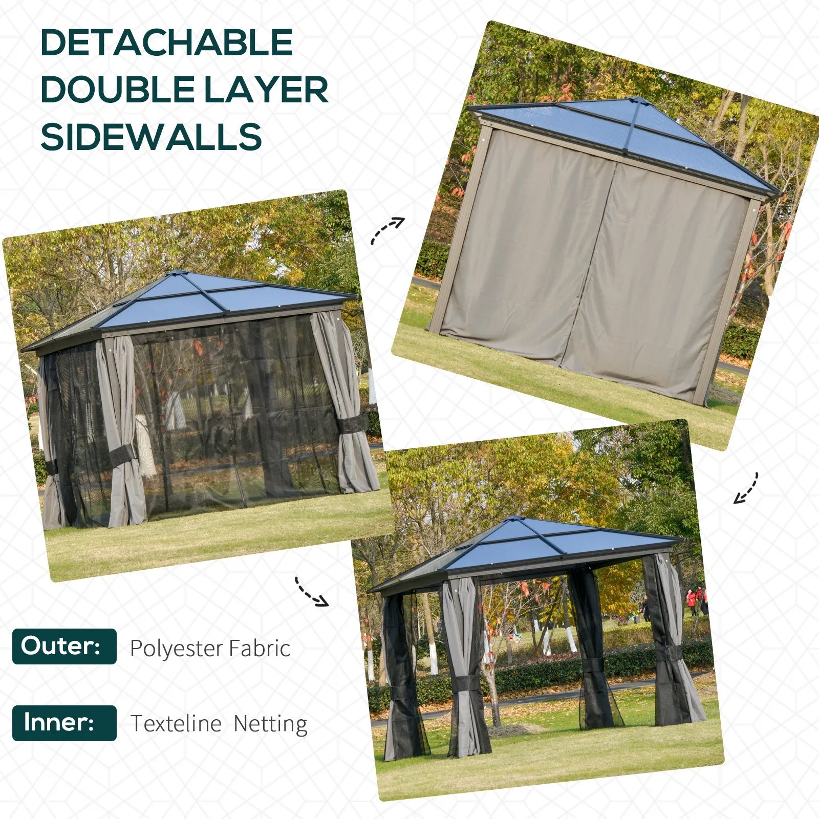 Outsunny 3 x 3(m) Hardtop Gazebo with UV Resistant Polycarbonate Roof & Aluminium Frame