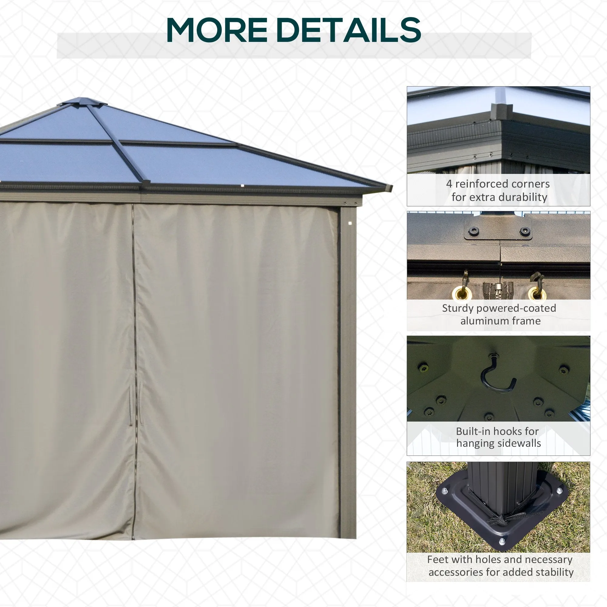 Outsunny 3 x 3(m) Hardtop Gazebo with UV Resistant Polycarbonate Roof & Aluminium Frame