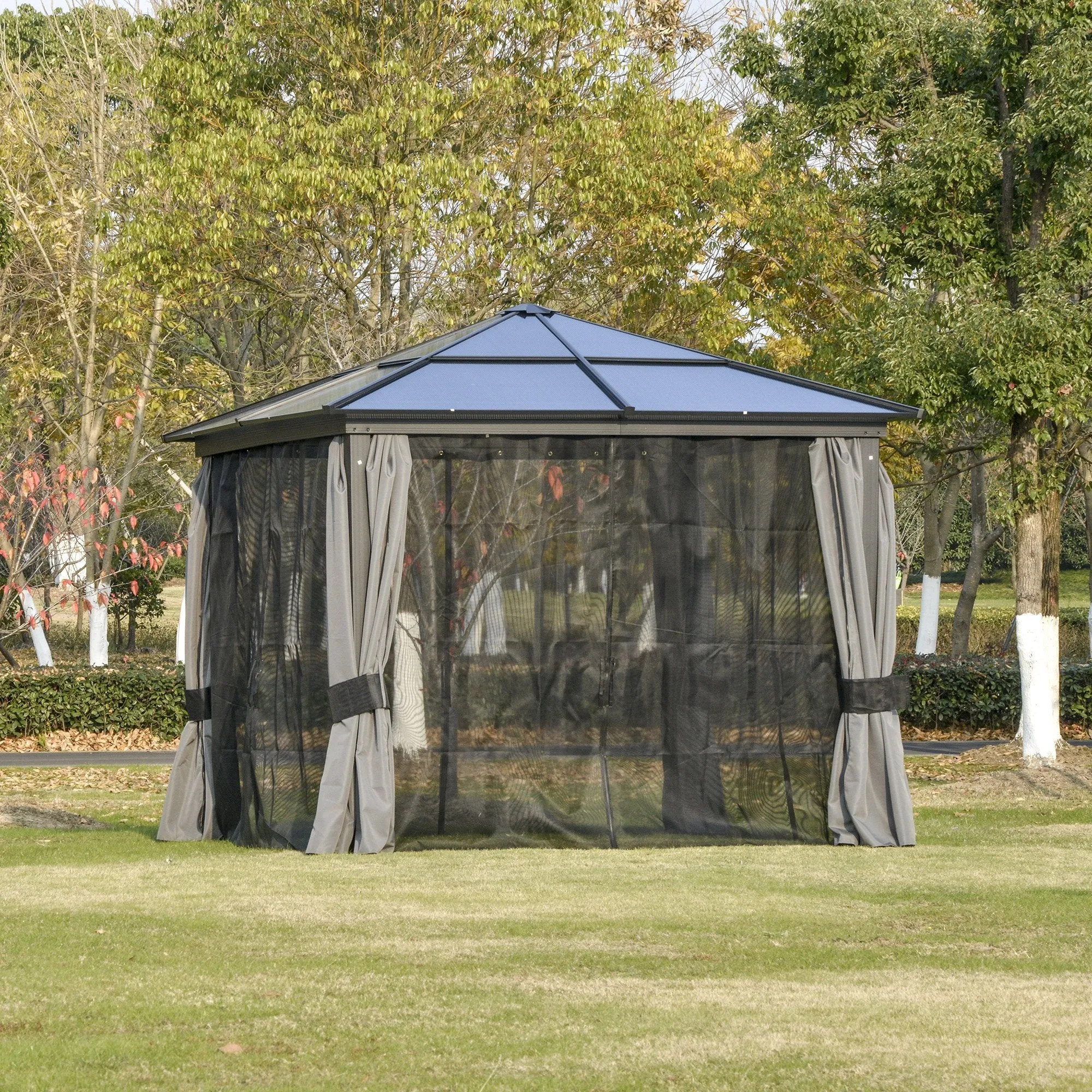 Outsunny 3 x 3(m) Hardtop Gazebo with UV Resistant Polycarbonate Roof & Aluminium Frame