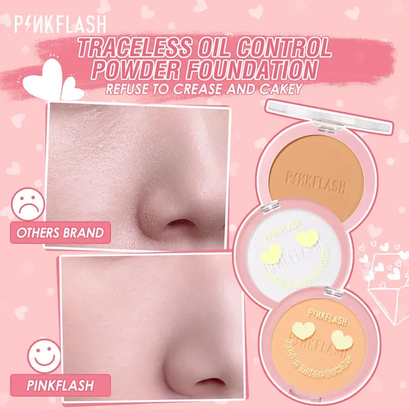 PINKFLASH Matte Pressed Powder Palette Long-lasting Oil Control Moisturizing Setting Powder Cosmetics