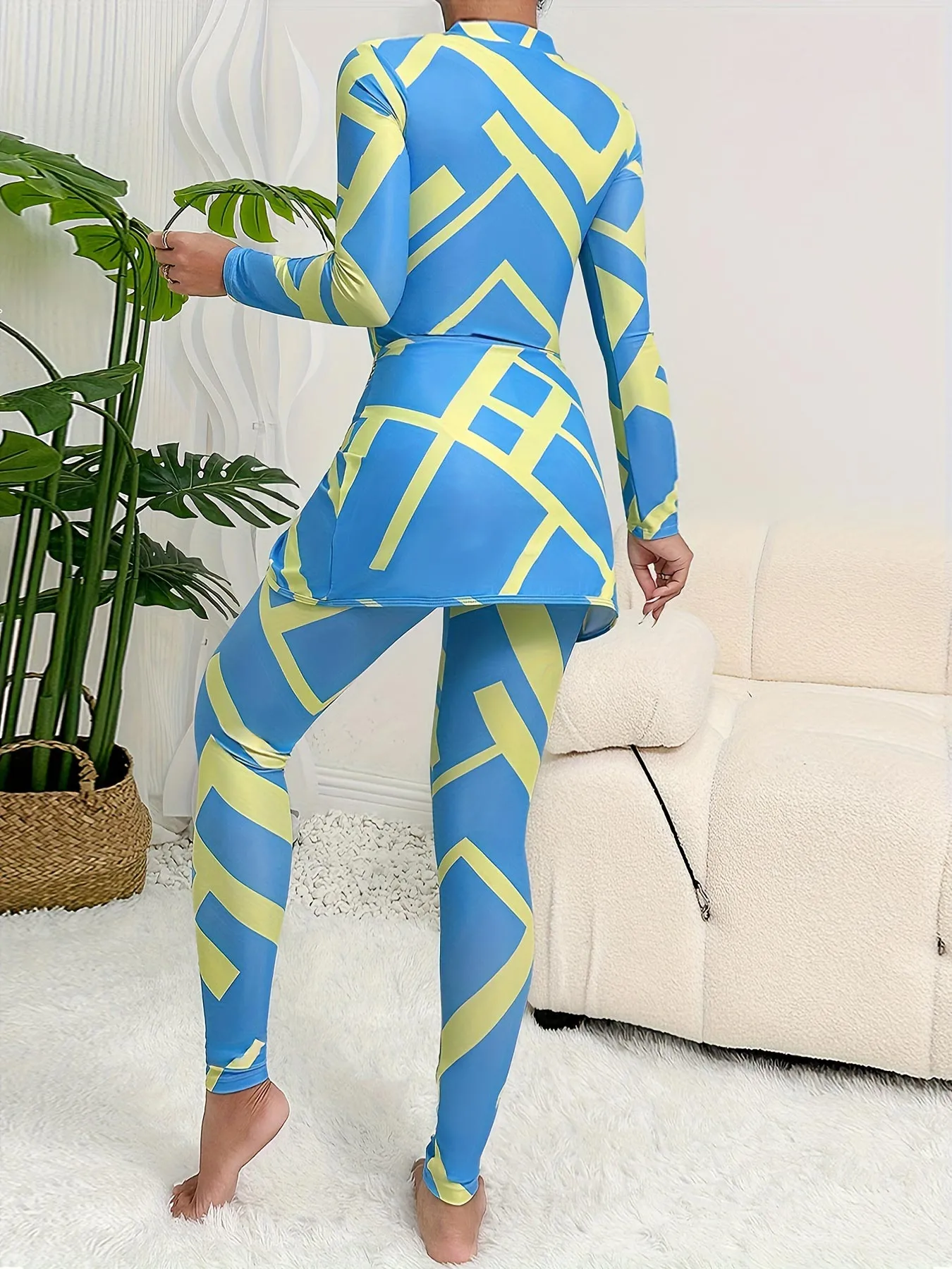 Printed three-piece long-sleeved and long-pants sun protection swimsuit UPF50  Rash Guard