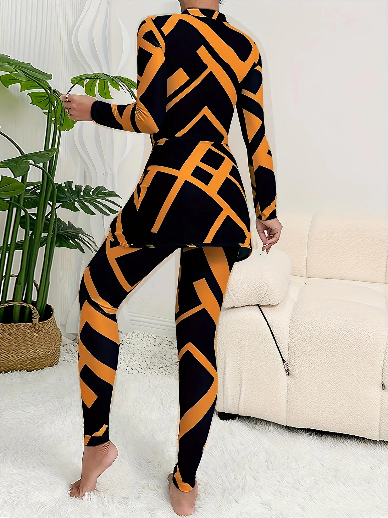 Printed three-piece long-sleeved and long-pants sun protection swimsuit UPF50  Rash Guard