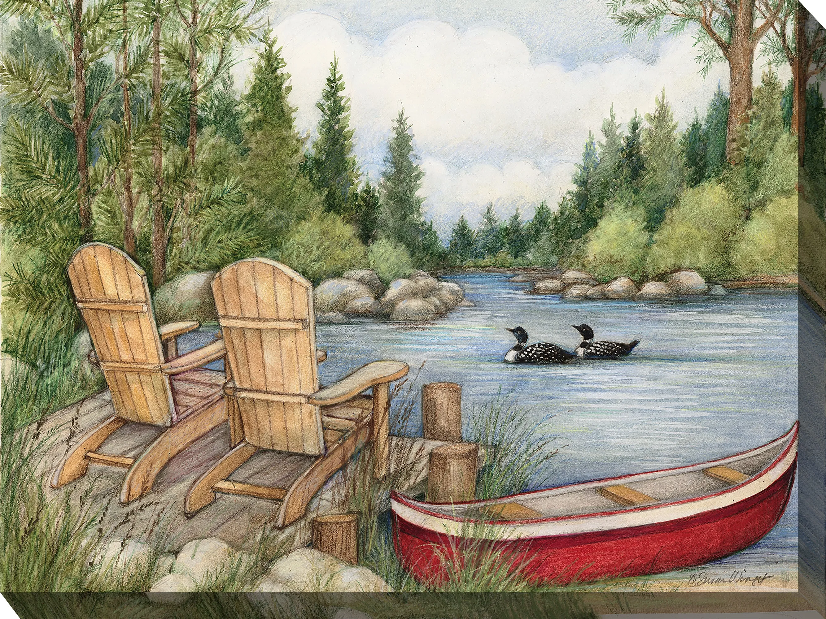 RED CANOE by West of the Wind | Waterproof Outdoor Wall Art