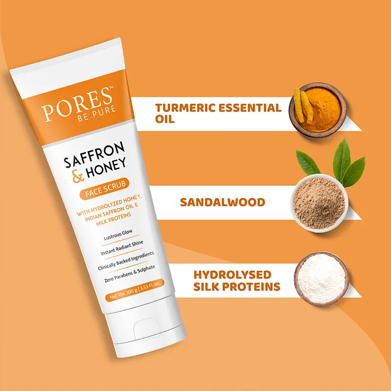 SAFFRON & HONEY FACE SCRUB - With Hydrolyzed Honey, Indian Saffron & Milk Proteins - 100 G
