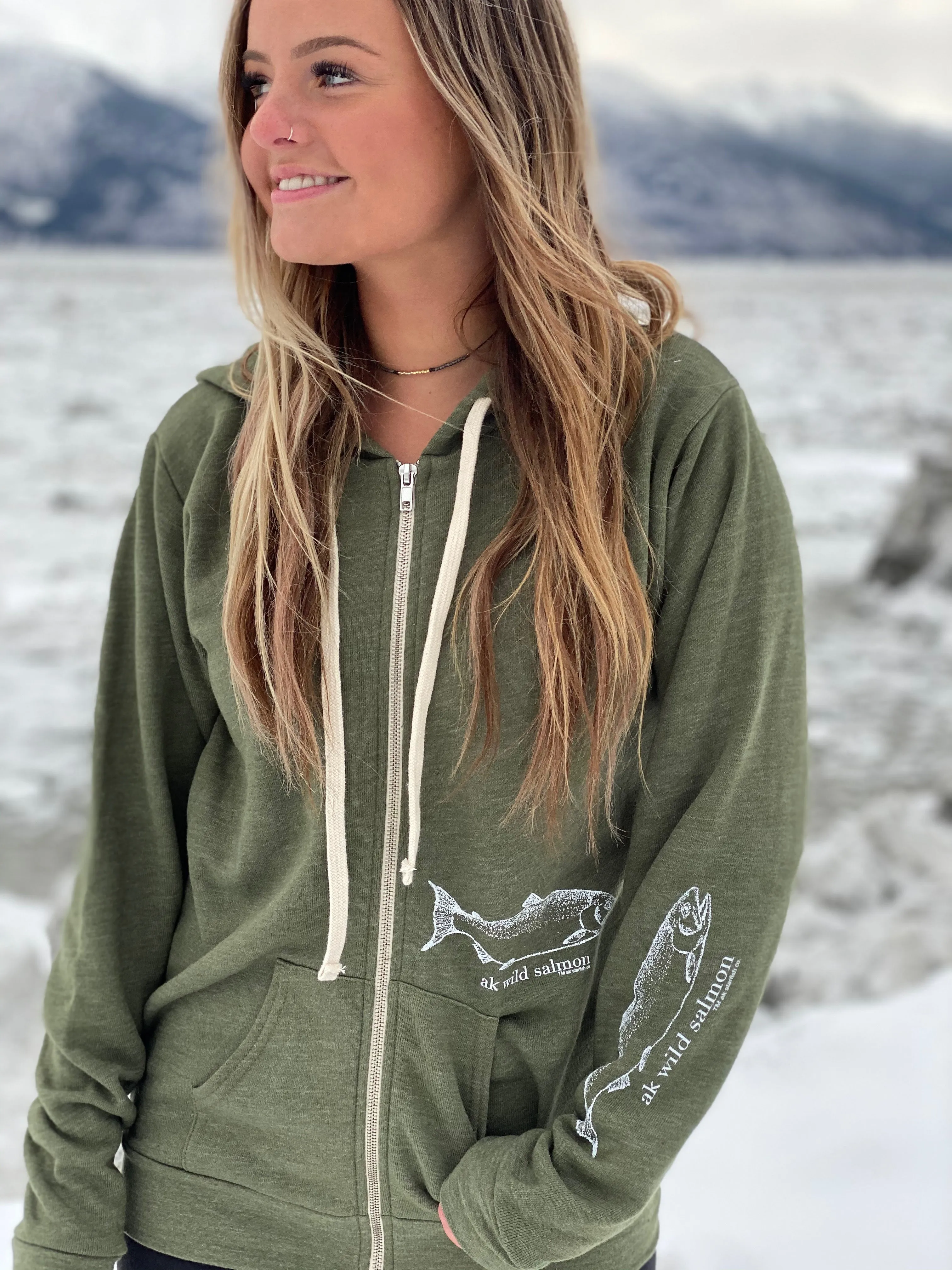 Seaweed AK Wild Salmon Triblend Zipped Hoody $69.00