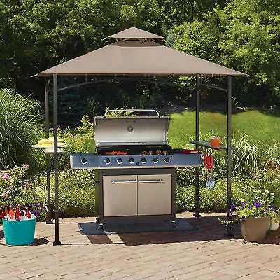 Sunjoy L-GZ238PST-11F 8' x 5'  Outdoor / Backyard Grill Cover Gazebo With LED Lights & Shelves - Quantity of 1