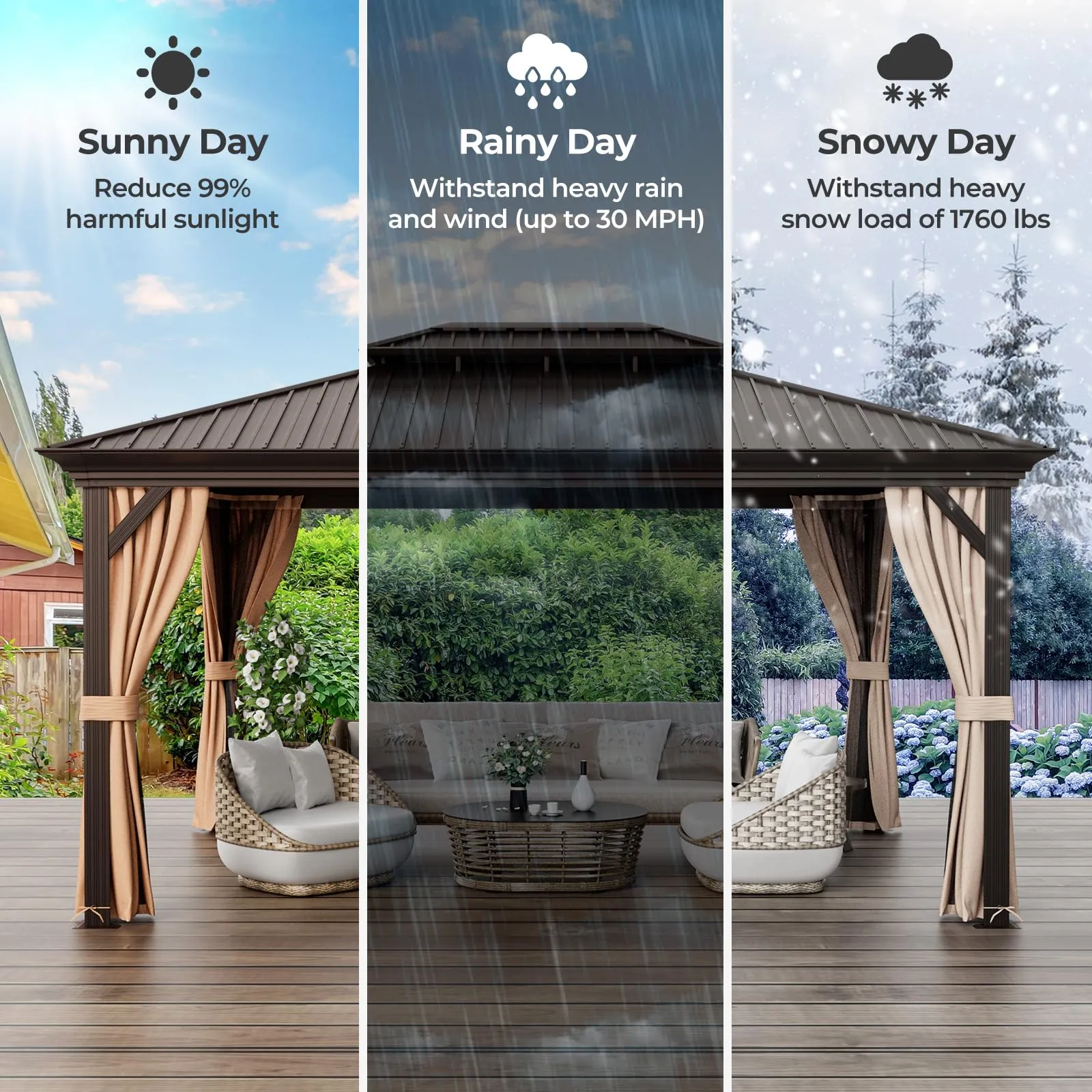 Tangkula 12x16 Ft Hardtop Gazebo, Double-Roof Patio Gazebo with Galvanized Steel Roof, Permanent Pavilion Gazebo