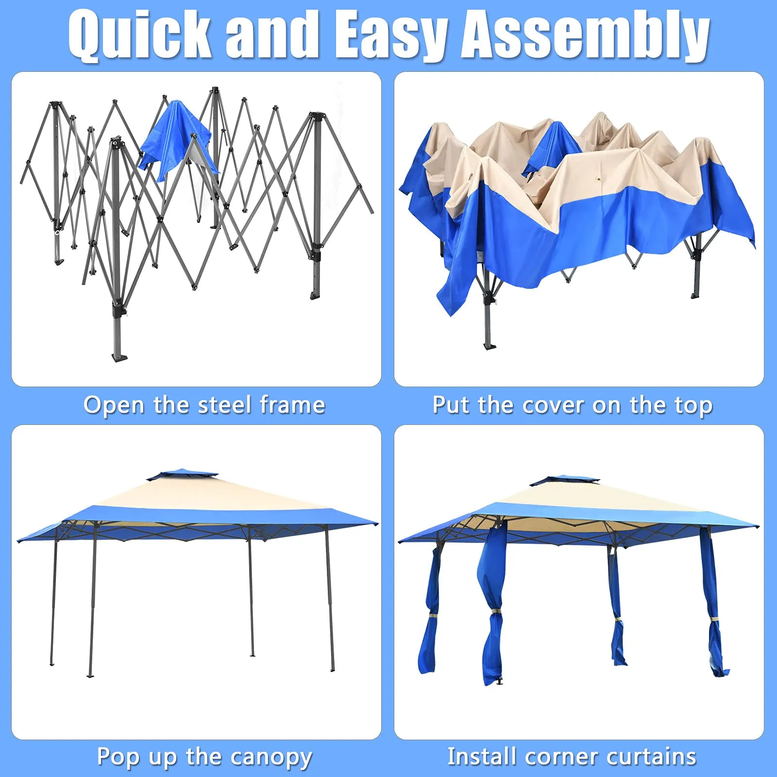 Tangkula 13 x13Ft Pop-Up Gazebo, Outdoor Canopy Shelter Tent w/ 2-Tier Roof