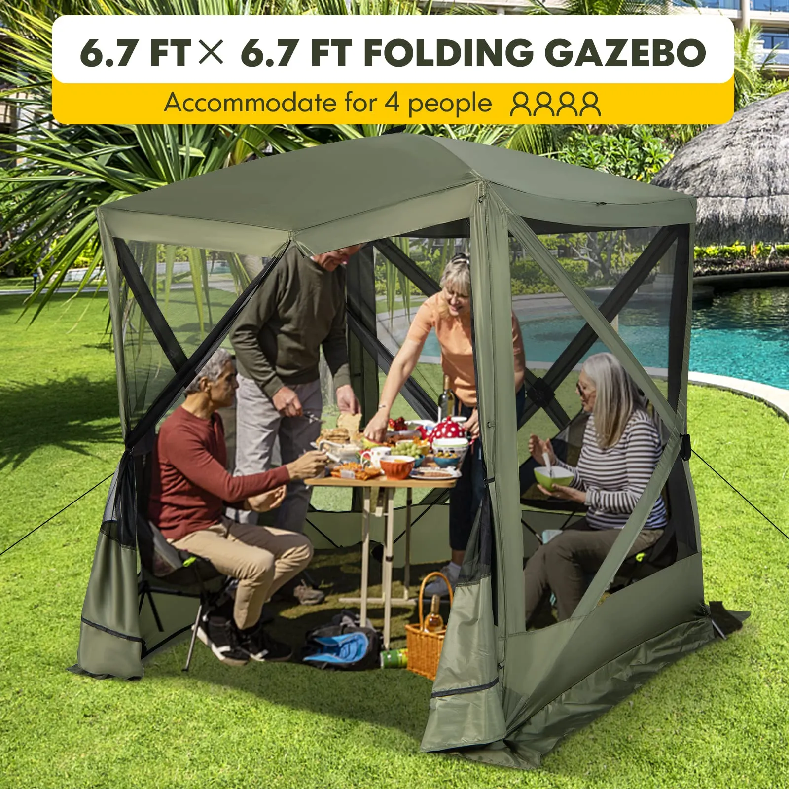 Tangkula 6.7 x 6.7 Ft Pop Up Gazebo with Netting, Portable Screen Tent with 4 Sided Mesh Walls