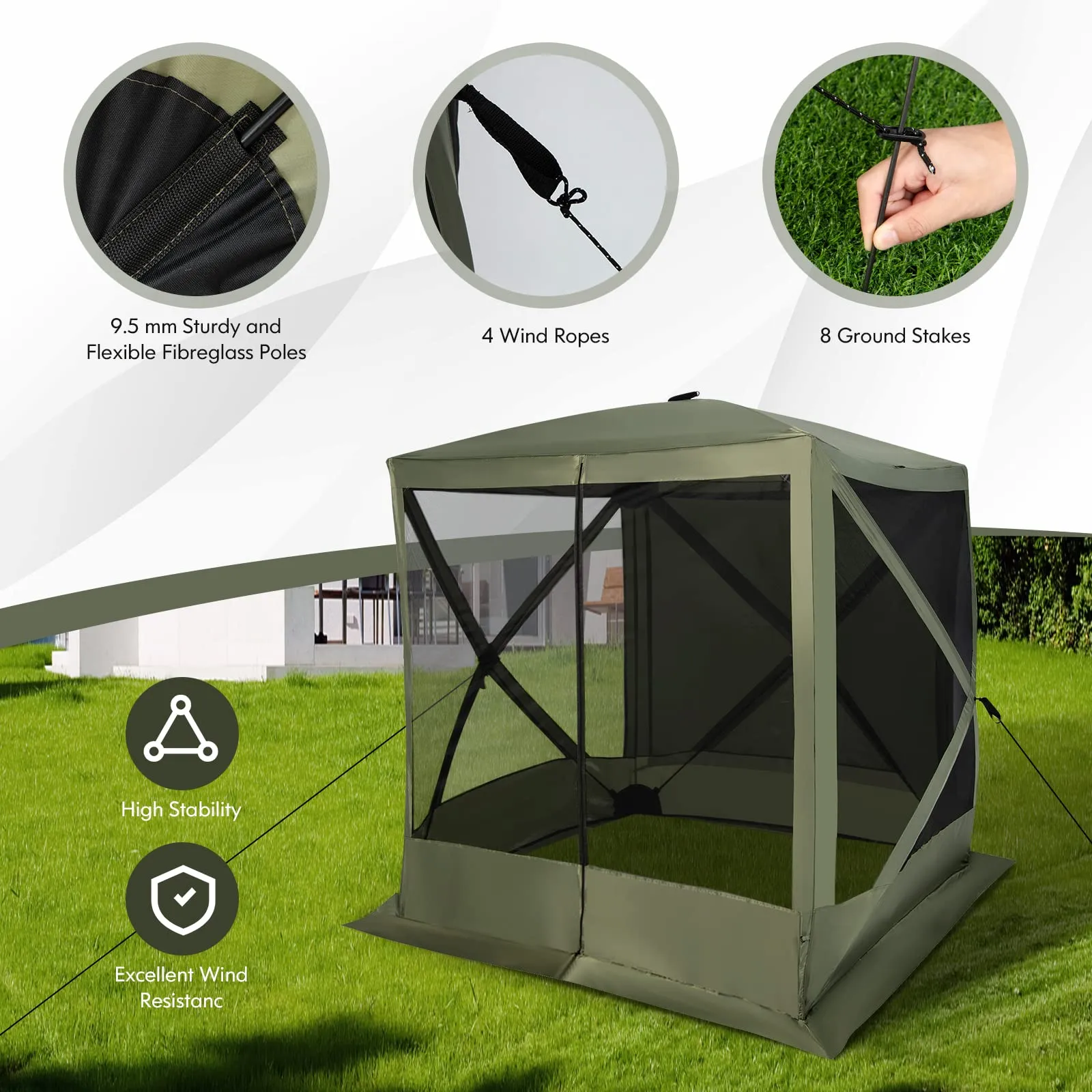 Tangkula 6.7 x 6.7 Ft Pop Up Gazebo with Netting, Portable Screen Tent with 4 Sided Mesh Walls