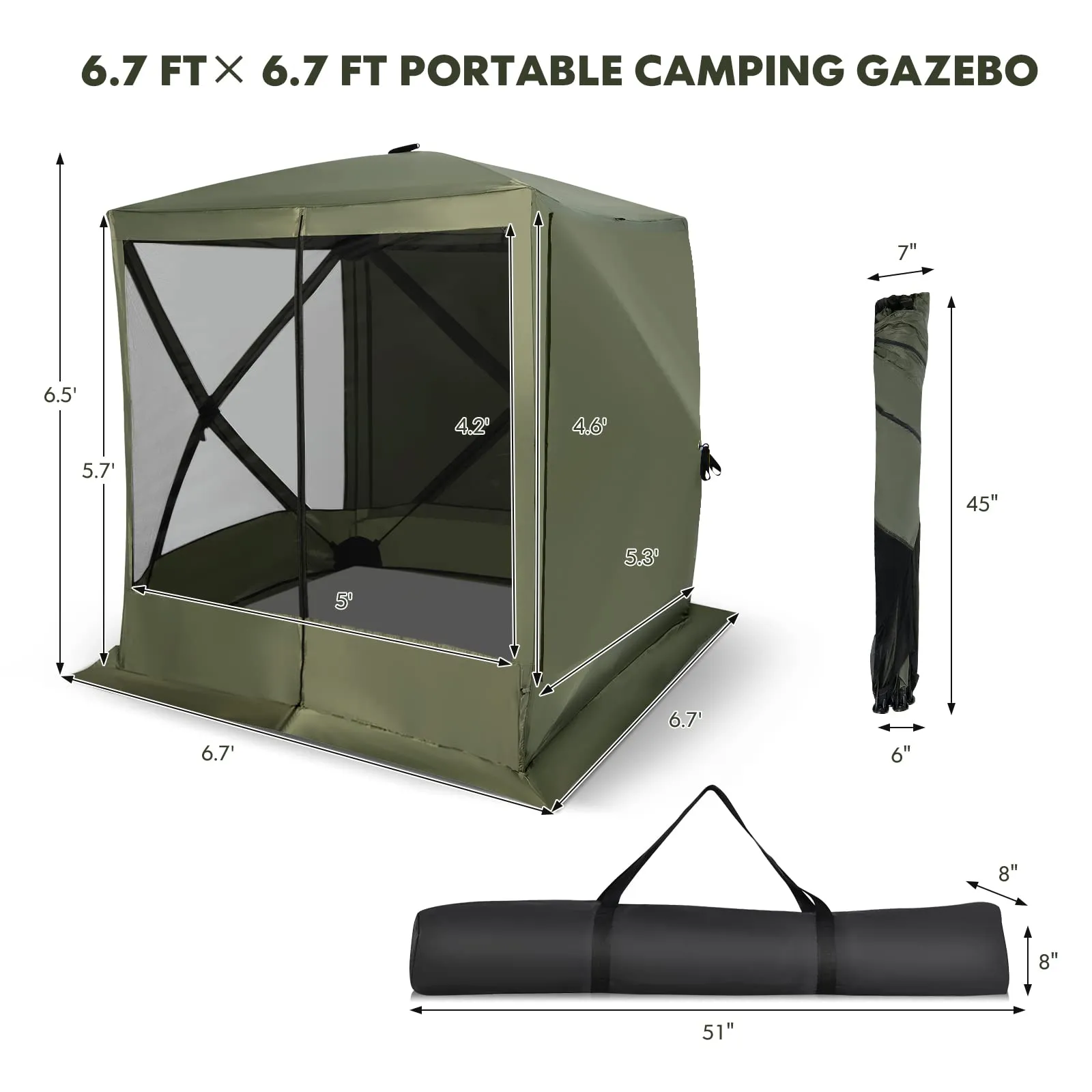 Tangkula 6.7 x 6.7 Ft Pop Up Gazebo with Netting, Portable Screen Tent with 4 Sided Mesh Walls