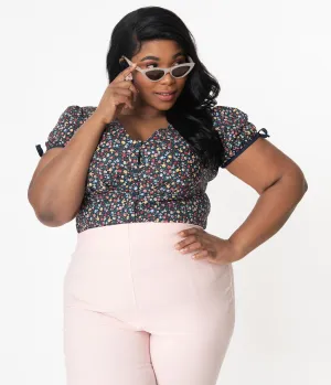 Unique Vintage Plus Size Multicolor Floral Garden Elaine Blouse